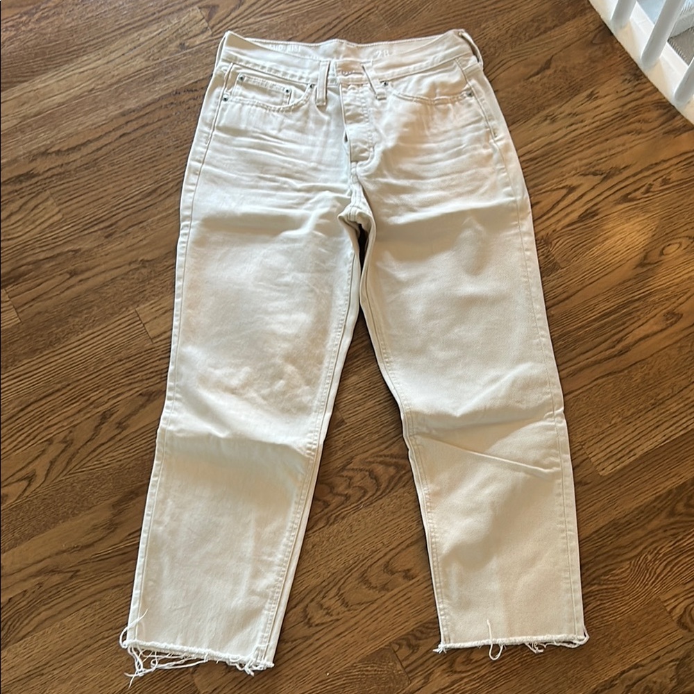 Cream Frayed Hem Jeans